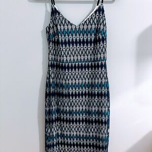 Guess Blue and Black Geometric Midi Dress